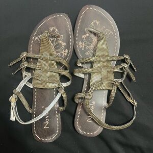 Metallic Gold Braided Strappy Women's Flat Sandals